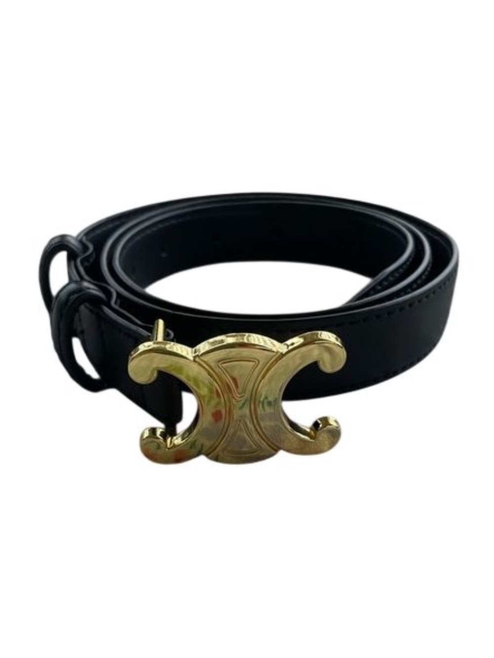 Black Leather Belt with Gold Statement Buckle